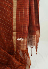 Rust Brown - Vadhanam - 120 count Jute Tussar Silk Saree with Tissue Border - Best for Office Wear | Casual Wear