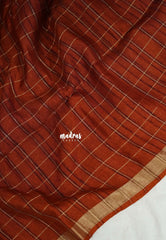 Rust Brown - Vadhanam - 120 count Jute Tussar Silk Saree with Tissue Border - Best for Office Wear | Casual Wear