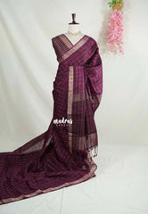 Deep Berry Purple - Vadhanam - 120 count Jute Tussar Silk Saree with Tissue Border - Best for Office Wear | Casual Wear