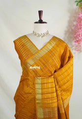 Mustard Yellow - Vadhanam - 120 count Jute Tussar Silk Saree with Tissue Border - Best for Office Wear | Casual Wear