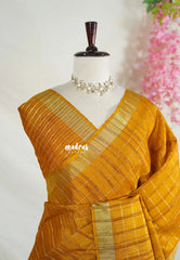 Mustard Yellow - Vadhanam - 120 count Jute Tussar Silk Saree with Tissue Border - Best for Office Wear | Casual Wear