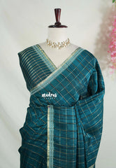 Deep Teal & Embroidery  - Vadhanam - 120 count Jute Tussar Silk Saree with Tissue and Embroidery Border - Best for Office Wear | Casual Wear