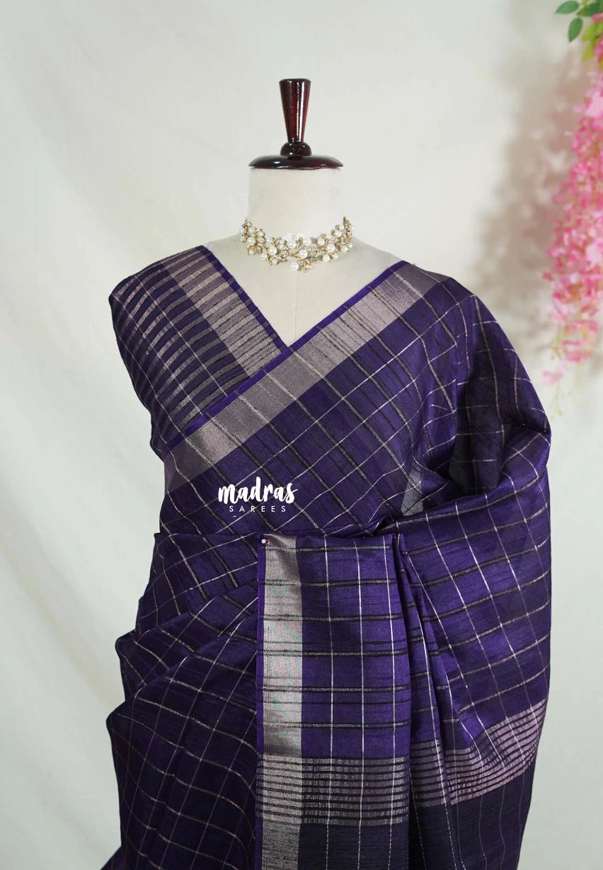 Dark Jamun Purple - Vadhanam - 120 count Jute Tussar Silk Saree with Tissue Border - Best for Office Wear | Casual Wear