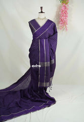 Deep Purple - Vadhanam - Jute Tussar Silk Saree Horizontal Chain Stripes with Plain Border - Best for Small Functions