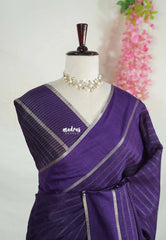 Deep Purple - Vadhanam - Jute Tussar Silk Saree Horizontal Chain Stripes with Plain Border - Best for Small Functions