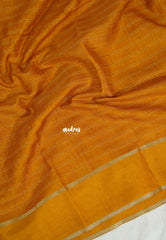 Mustard Yellow - Vadhanam - Jute Tussar Silk Saree Horizontal Chain Stripes with Plain Border - Best for Small Functions