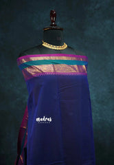Navy Blue - vaibhogam 120 count Pure mercerized silk cotton muthukattam rettapet border