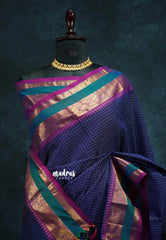 Navy Blue - vaibhogam 120 count Pure mercerized silk cotton muthukattam rettapet border