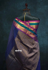 Navy Blue - vaibhogam 120 count Pure mercerized silk cotton muthukattam rettapet border