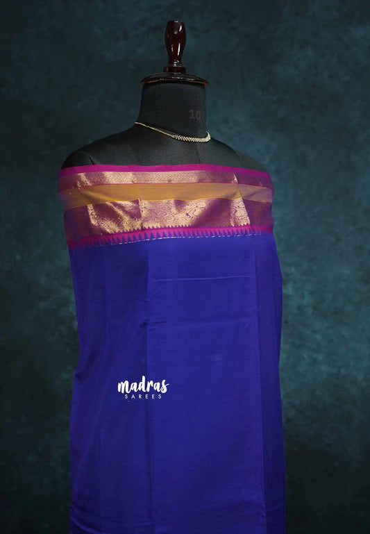 MS Blue - vaibhogam 120 count Pure mercerized silk cotton muthukattam rettapet border