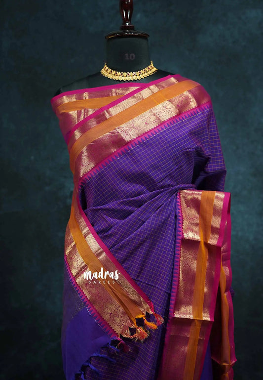 Purple - vaibhogam 120 count Pure mercerized silk cotton muthukattam rettapet border