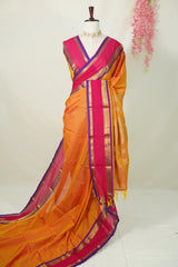 Dual shade Pumpkin Orange - Vaibhogam 120 count Pure mercerized silk cotton with buttas and rettapet border