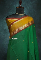 Green - vaibhogam 120 count Pure mercerized silk cotton with buttas and rettapet border