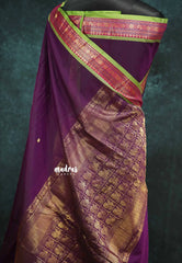 Jamun purple - vaibhogam 120 count Pure mercerized silk cotton small border with buttas