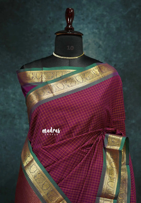 Magenta - vaibhogam 120 count Pure mercerized silk cotton muthu kattam
