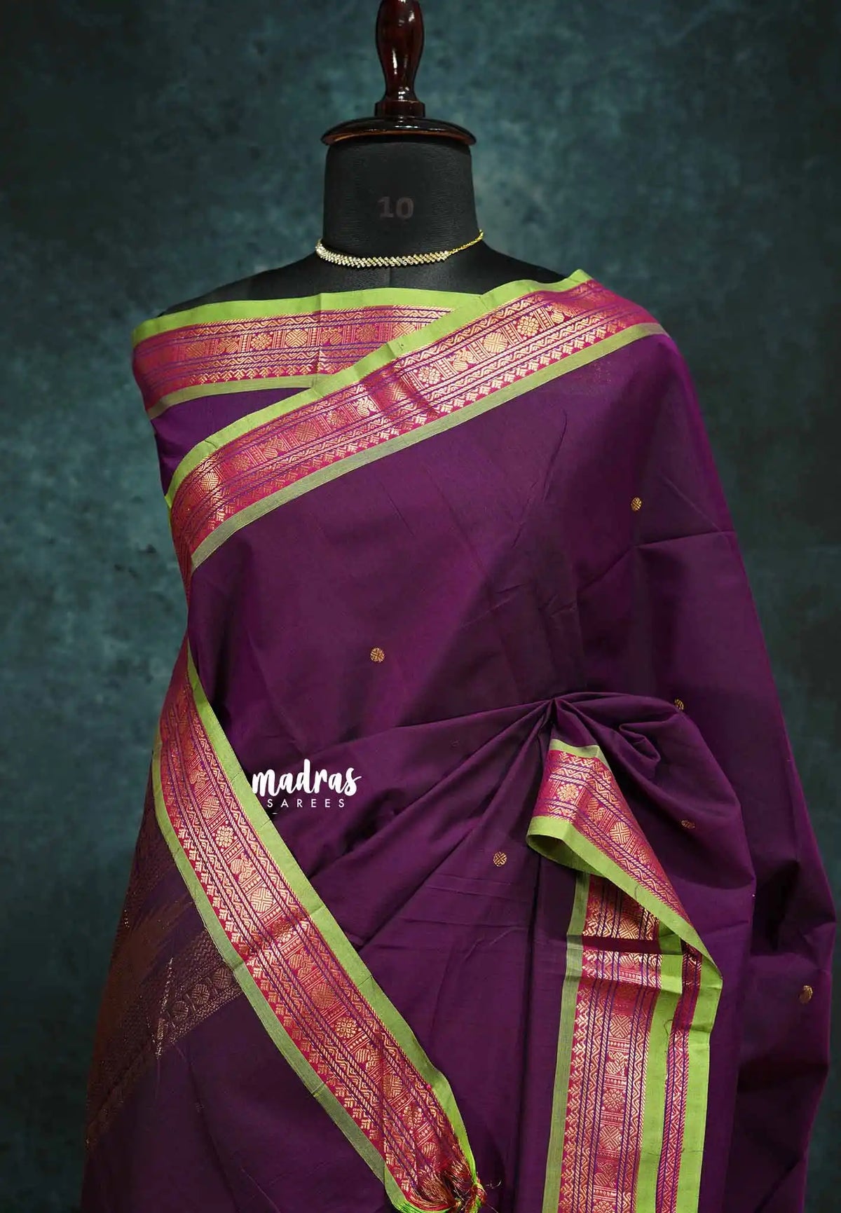 Jamun purple - vaibhogam 120 count Pure mercerized silk cotton small border with buttas
