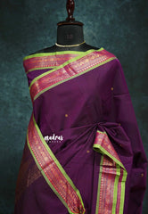 Jamun purple - vaibhogam 120 count Pure mercerized silk cotton small border with buttas