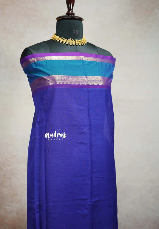 MS Blue - vaibhogam 120 count Pure mercerized silk cotton with buttas and rettapet border