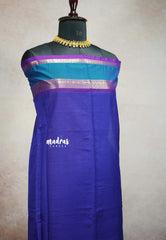 MS Blue - vaibhogam 120 count Pure mercerized silk cotton with buttas and rettapet border