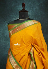 Turmeric yellow - vaibhogam 120 count Pure mercerized silk cotton small border with buttas