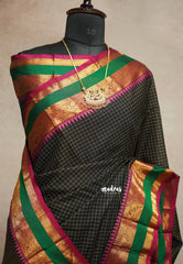 Black - vaibhogam 120 count Pure mercerized silk cotton muthukattam rettapet border
