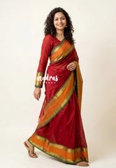 Divine Maroon - vaibhogam 120 count Pure mercerized silk cotton with buttas and rettapet border