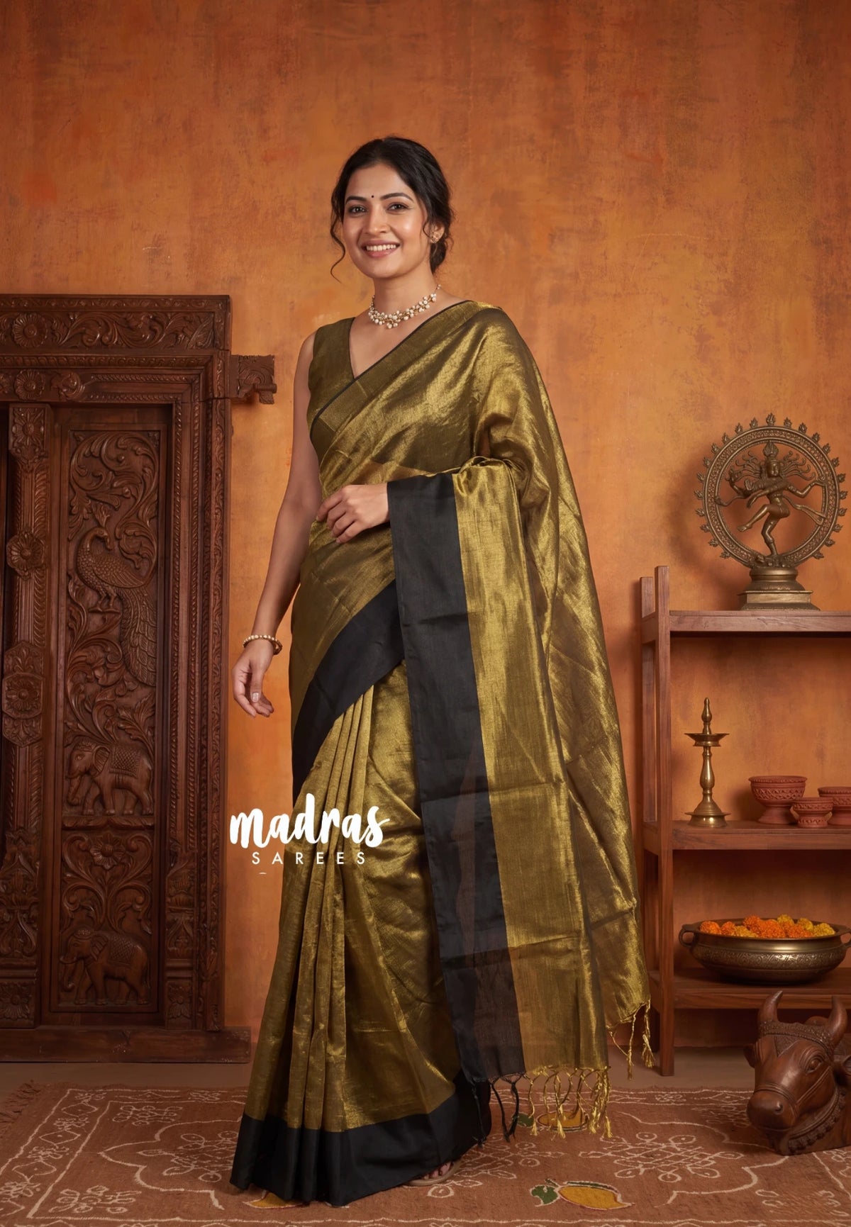 Gold Tissue khadi with black big skirt border - Vani Bhojan saree