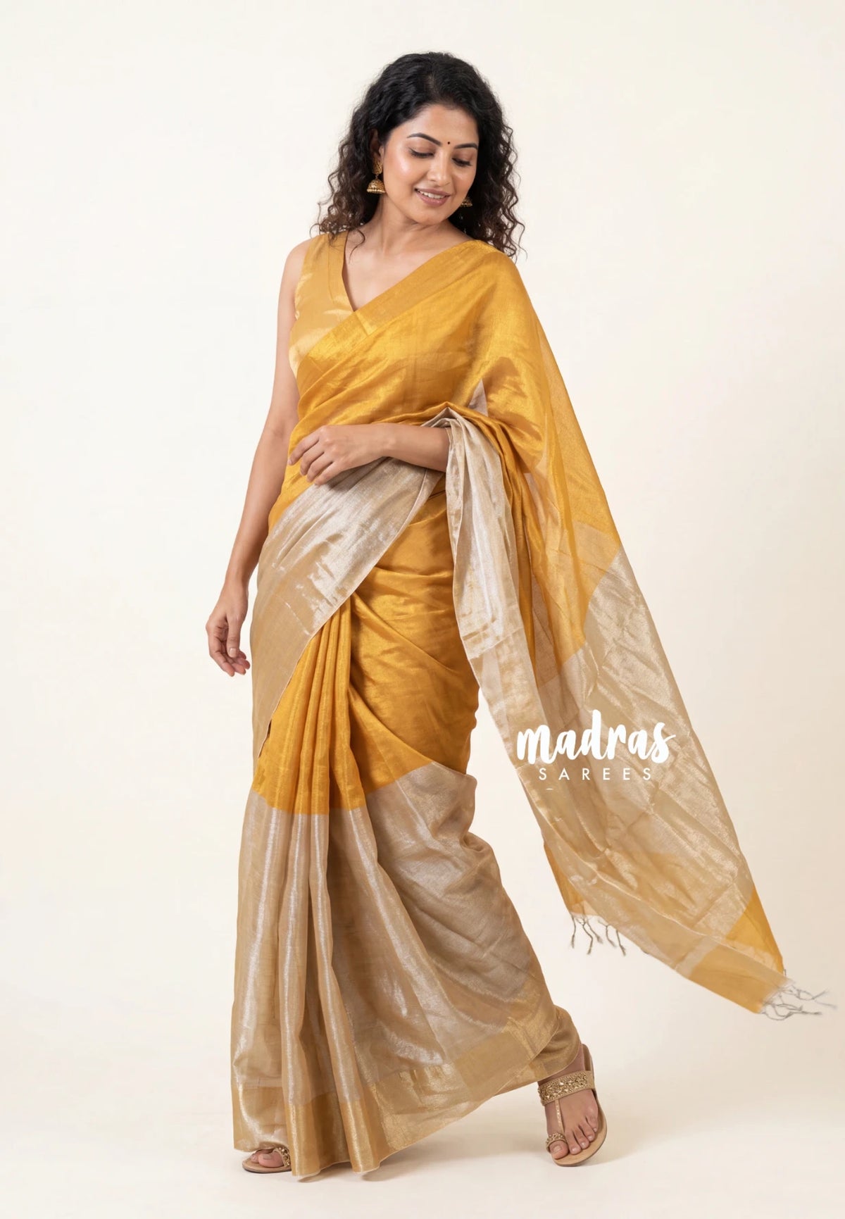 Vani Bhojan - Half and half Tissue khadi - Sandal and Gold