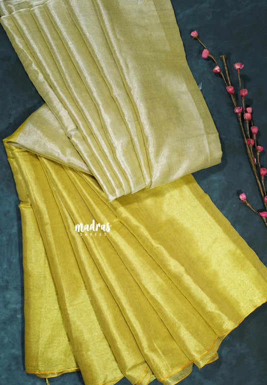 Sandal and Lime Yellow - Vani Bhojan - Half and half Tissue khadi