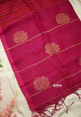 Organic linen Orange and pink stripes Rose pallu - Vanibhojan pink saree