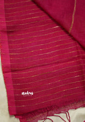 Organic linen Orange and pink stripes Rose pallu - Vanibhojan pink saree