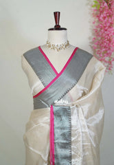 (PRE-BOOKING) Silver Ivory - Vani Bhojan - Soft Tissue khadi - Perfect for Haldi / Mehendi / Reception