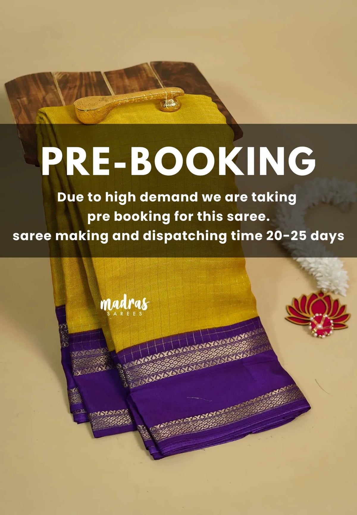 (PRE-BOOKING) Turmeric Yellow - Premium vasundra printed silk checks body with rettapet border