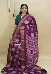 Plum Purple - Light weight Vasundra Premium Printed Silk with Zari Border