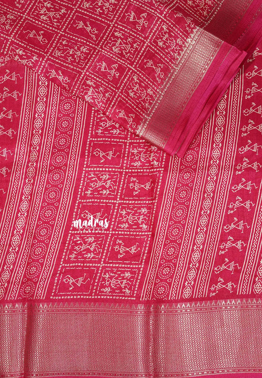 Queen's Pink - Light weight Vasundra sillk with warli prints