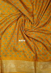 Ivory Beige with Mustard Yellow - Light weight Vasundra Printed Silk Zari Stripes with Border - Perfect for Small Functions | Casual Wear