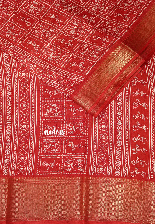 Chilli Red - Light weight Vasundra sillk with warli prints