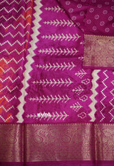 Gradient printed silk with zigzag prints pink with mango border