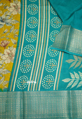 Rich printed silk neon yellow with cyan blue border