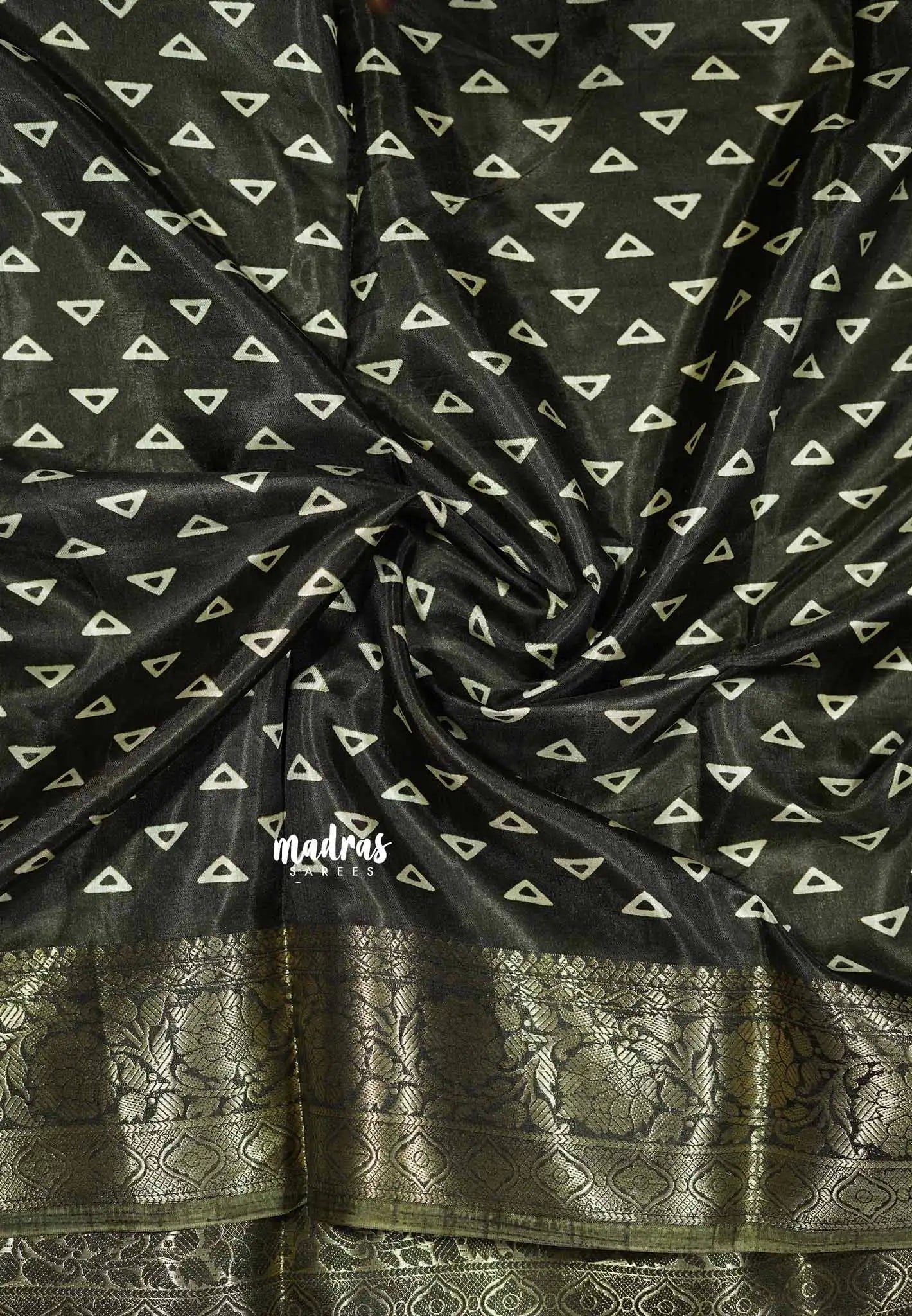 Pastel Grey with Green Border - Light weight Vasundra printed silk