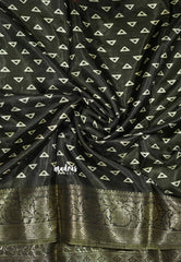 Pastel Grey with Green Border - Light weight Vasundra printed silk
