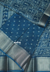 Peacock Blue - Light weight Vasundra sillk with warli prints