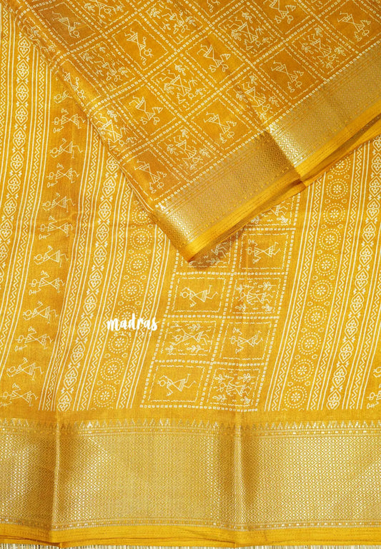 Mango Yellow - Light weight Vasundra sillk with warli prints
