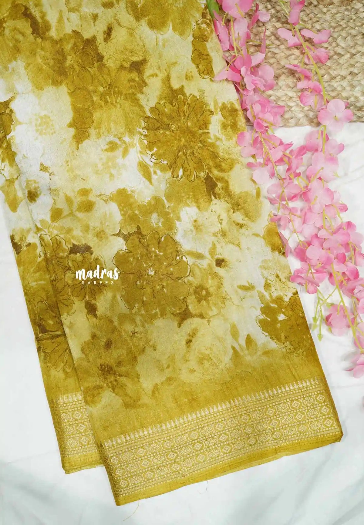 Vasundra printed silk Floral watercolro prints - Yellow ochre