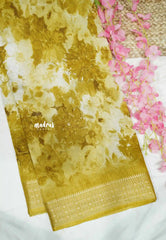 Vasundra printed silk Floral watercolro prints - Yellow ochre