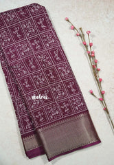 Wine Red - Light weight Vasundra sillk with warli prints