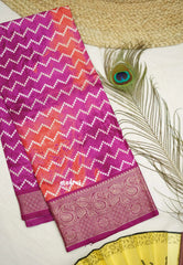 Gradient printed silk with zigzag prints pink with mango border