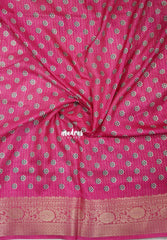 Ivory Beige with Pink - Light weight Vasundra Printed Silk Zari Stripes with Border - Perfect for Small Functions | Casual Wear