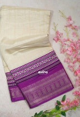 Sandal Beige with Purple - Premium Vasundra Printed Silk Zari Border with Contrast Pallu and Blouse - Best for Casual Wear