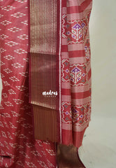 Rust Pink - Premium Vasundra Printed Silk with Ikkat Prints and Zari Border - Best for Casual Wear